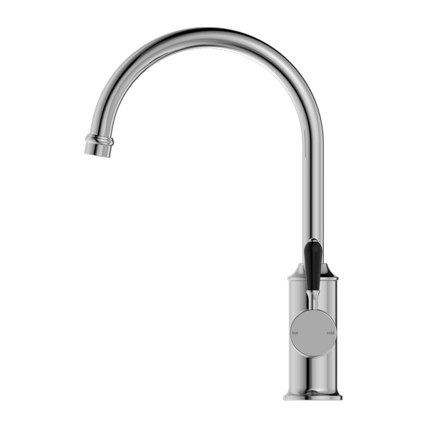 YORK KITCHEN MIXER GOOSNECK SPOUT WITH BLACK PORCELAIN LEVER CHROME (NR69210603CH)