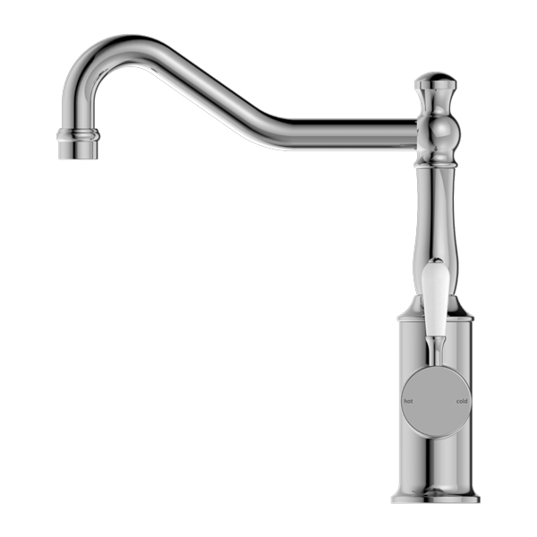 YORK KITCHEN MIXER HOOK SPOUT WITH WHITE PORCELAIN LEVER CHROME (NR69210701CH)