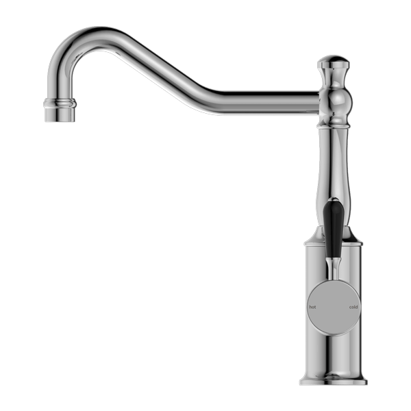 YORK KITCHEN MIXER HOOK SPOUT WITH BLACK PORCELAIN LEVER CHROME (NR69210703CH)