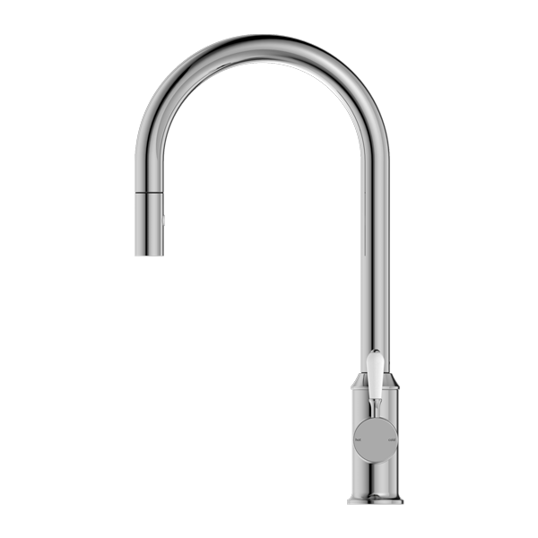 YORK PULL OUT SINK MIXER WITH VEGIE SPRAY FUNCTION WITH WHITE PORCELAIN LEVER CHROME (NR69210801CH)