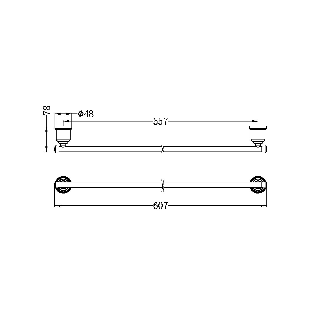 YORK SINGLE TOWEL RAIL 600MM CHROME (NR6924CH)