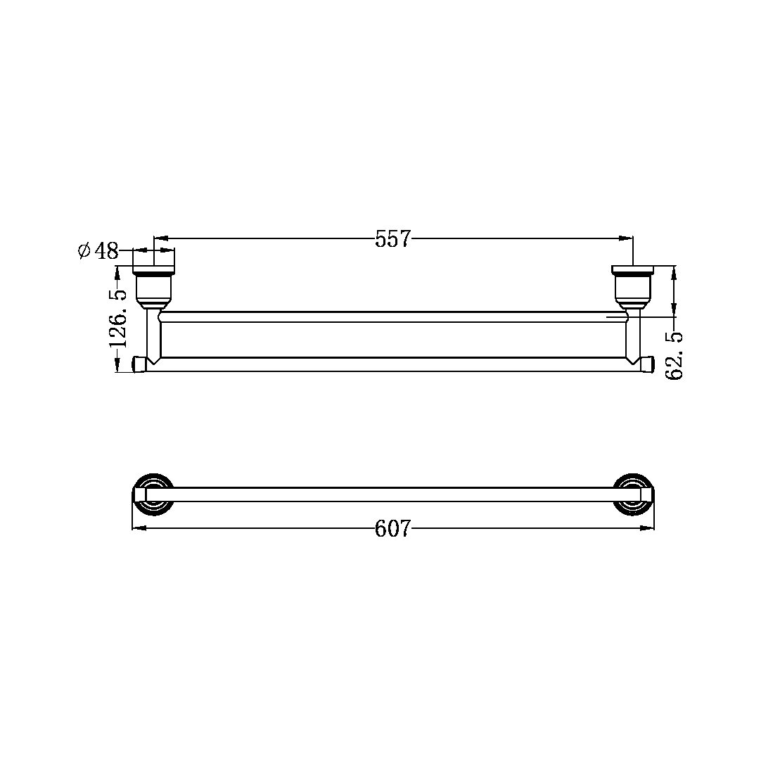 YORK DOUBLE TOWEL RAIL 600MM MATTE BLACK (NR6924dMB)