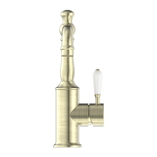 YORK BASIN MIXER WITH WHITE PORCELAIN LEVER AGED BRASS (NR69210101AB)