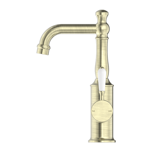 YORK BASIN MIXER WITH WHITE PORCELAIN LEVER AGED BRASS (NR69210101AB)
