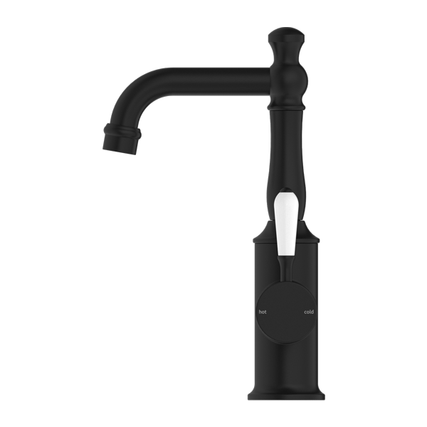 YORK BASIN MIXER WITH WHITE PORCELAIN LEVER MATTE BLACK (NR69210101MB)