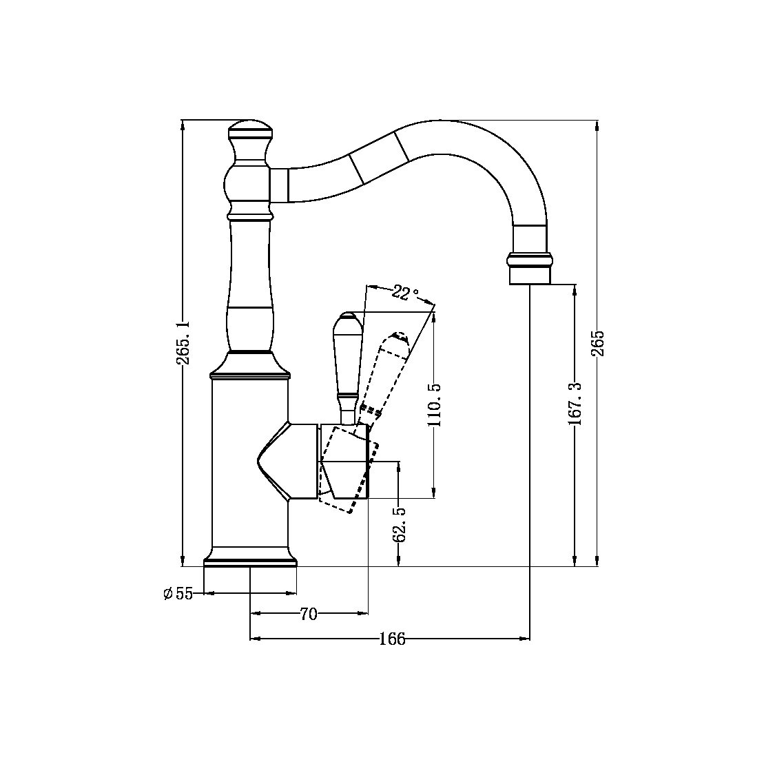 YORK BASIN MIXER HOOK SPOUT WITH METAL LEVER AGED BRASS (NR69210202AB)