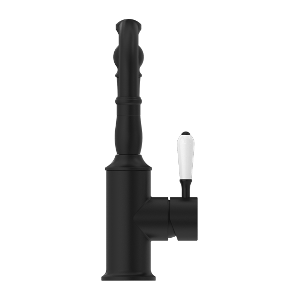 YORK BASIN MIXER HOOK SPOUT WITH WHITE PORCELAIN LEVER BATHROOM FAUCET MATTE BLACK (NR69210201MB)