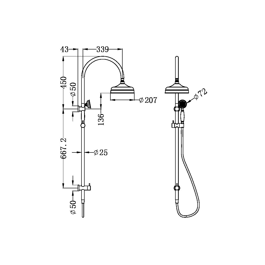 YORK TWIN SHOWER WITH METAL HAND SHOWER AGED BRASS (NR69210502AB)
