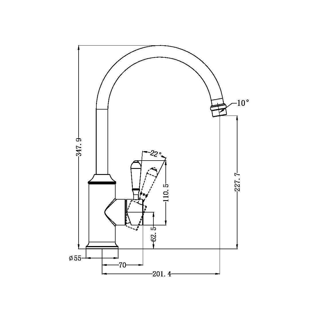 YORK KITCHEN MIXER GOOSNECK SPOUT WITH METAL LEVER AGED BRASS (NR69210602AB)