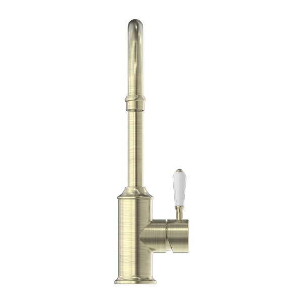 YORK KITCHEN MIXER GOOSNECK SPOUT WITH WHITE PORCELAIN LEVER AGED BRASS (NR69210601AB)