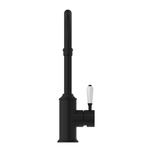 YORK KITCHEN MIXER GOOSNECK SPOUT WITH WHITE PORCELAIN LEVER MATTE BLACK (NR69210601MB)