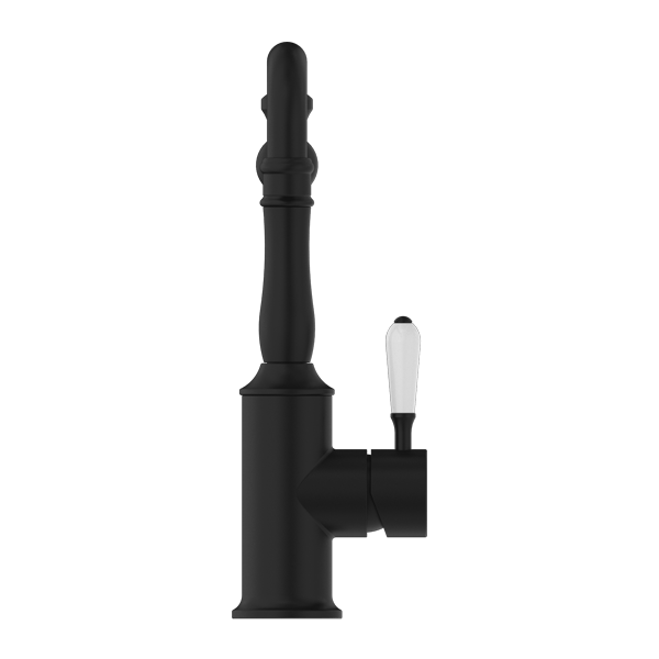 YORK KITCHEN MIXER HOOK SPOUT WITH WHITE PORCELAIN LEVER MATTE BLACK (NR69210701MB)