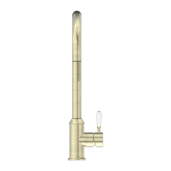 YORK PULL OUT SINK MIXER WITH VEGIE SPRAY FUNCTION WITH WHITE PORCELAIN LEVER AGED BRASS (NR69210801AB)