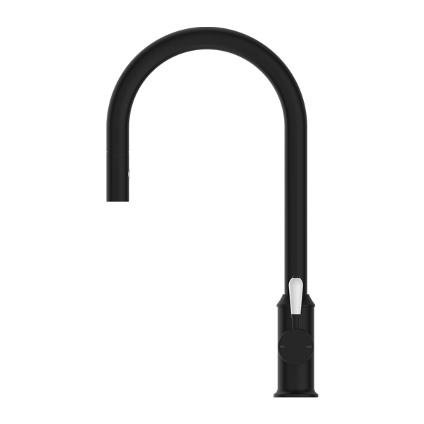YORK PULL OUT SINK MIXER WITH VEGIE SPRAY FUNCTION WITH WHITE PORCELAIN LEVER MATTE BLACK (NR69210801MB)