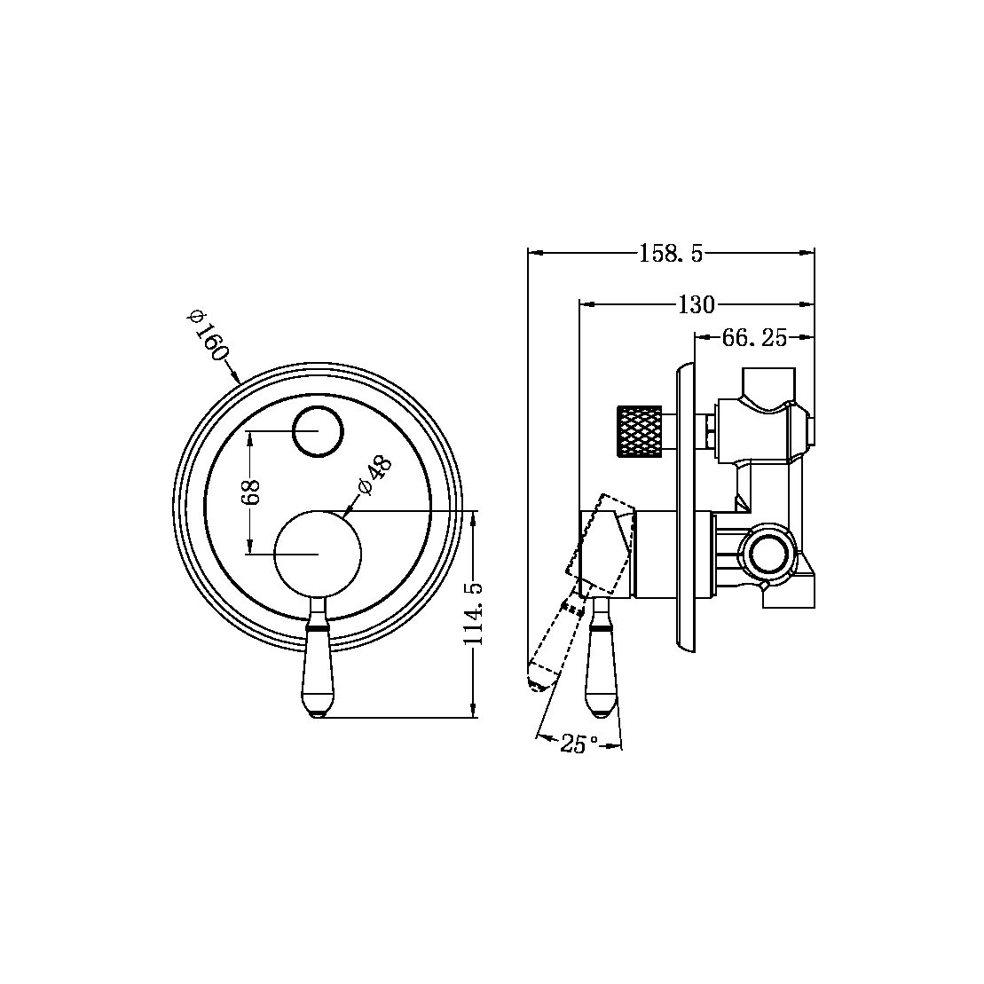YORK SHOWER MIXER WITH DIVERTOR WITH METAL LEVER MATTE BLACK (NR692109A02MB)