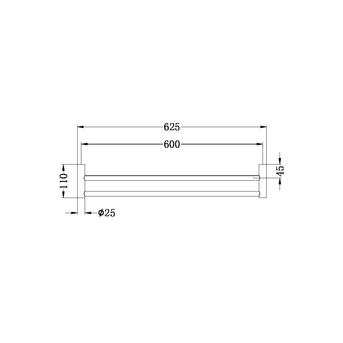 NEW MECCA DOUBLE TOWEL RAIL 600MM BRUSHED NICKEL (NR2324dBN)