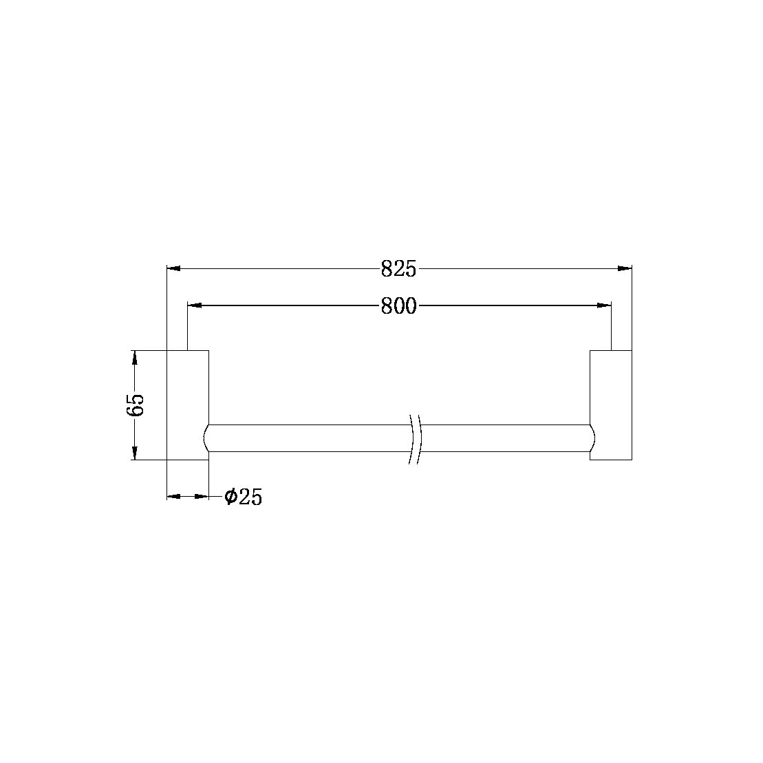 NEW MECCA SINGLE TOWEL RAIL 800MM BRUSHED NICKEL (NR2330BN)