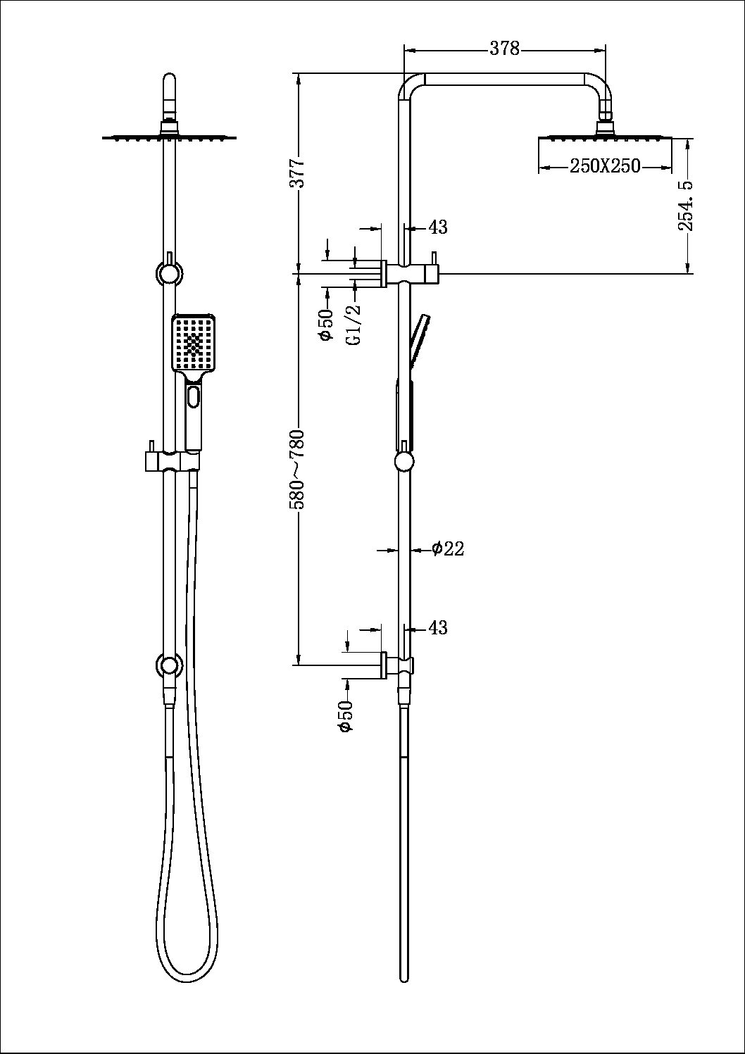 SQUARE PROJECT TWIN SHOWER BRUSHED NICKEL (NR232105EBN)