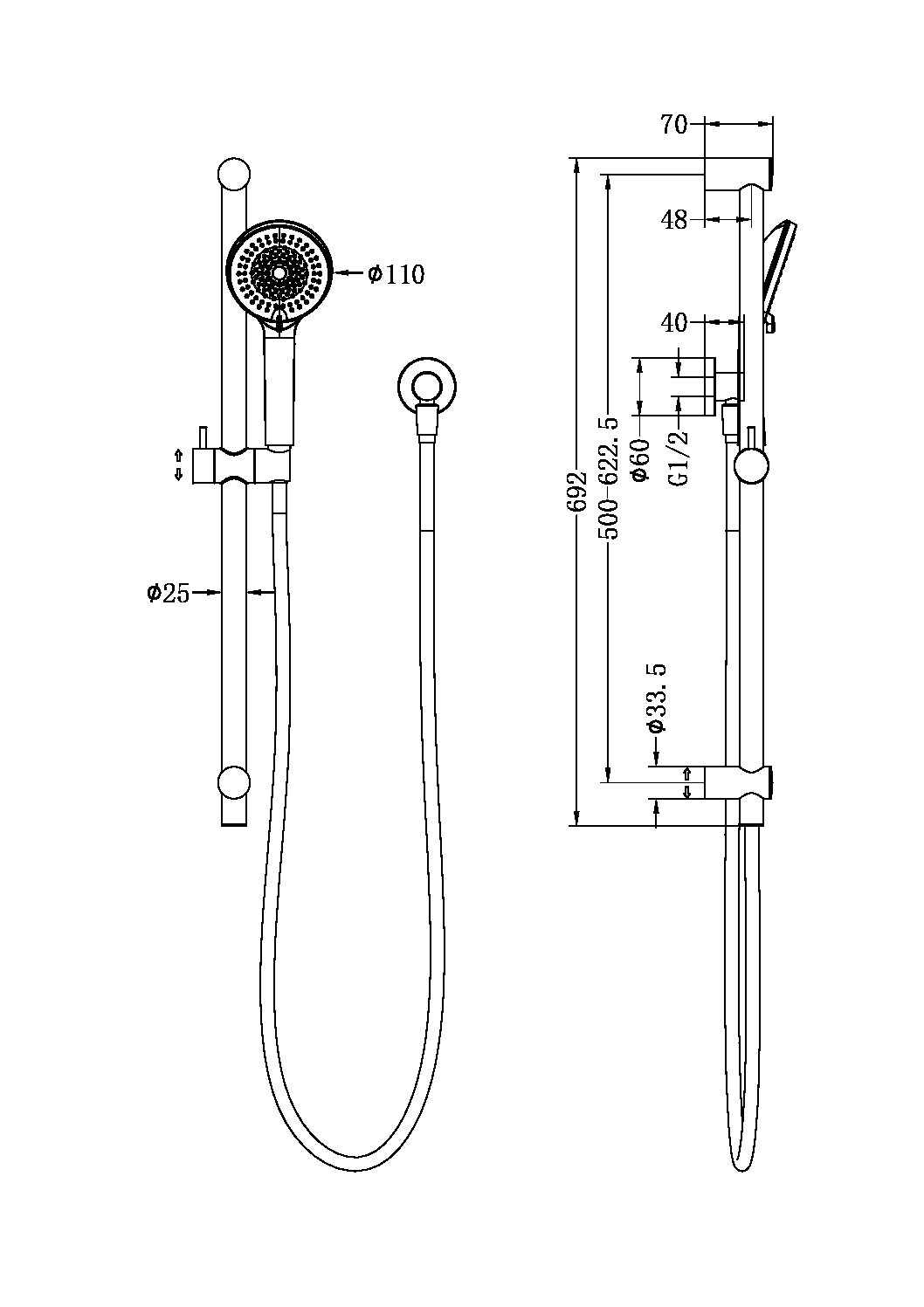 ROUND METAL PROJECT RAIL SHOWER MATTE BLACK (NR318MB)