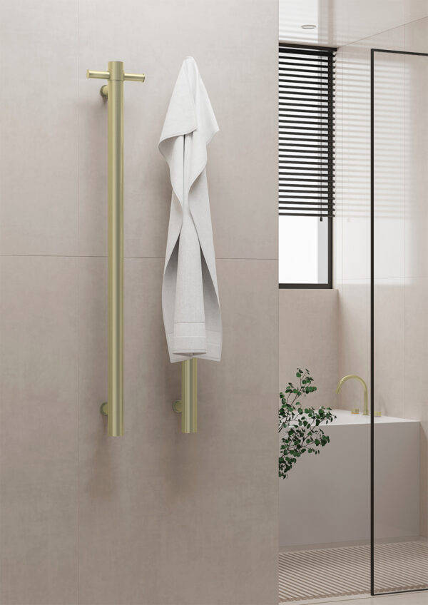 HEATED VERTICAL TOWEL RAIL BRUSHED GOLD (NRV900HBG)