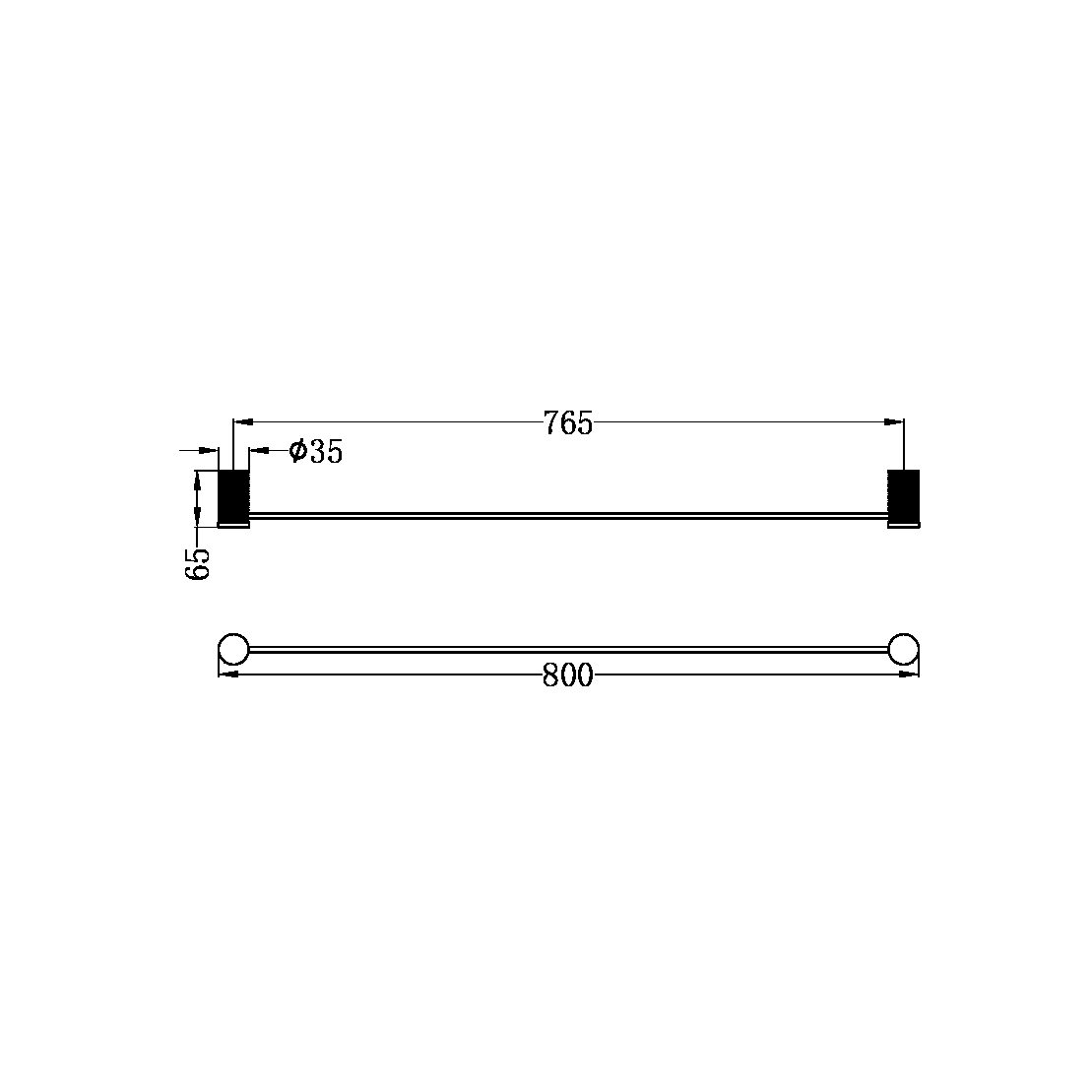 OPAL SINGLE TOWEL RAIL 800MM GRAPHITE (NR2530GR)
