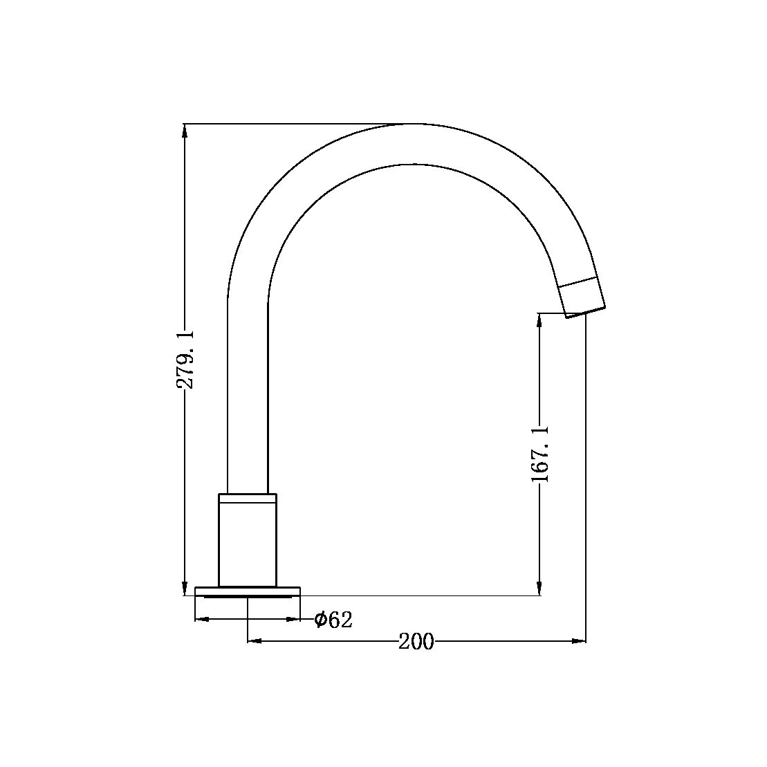 KARA HOB MOUNT BATH SPOUT ONLY G1/2 FEMALE INLET BRUSHED NICKEL (NR211703bBN)
