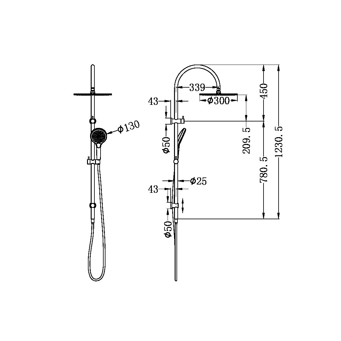 MECCA TWIN SHOWER SET WITH AIR SHOWER II MATTE BLACK (NR221905hMB)