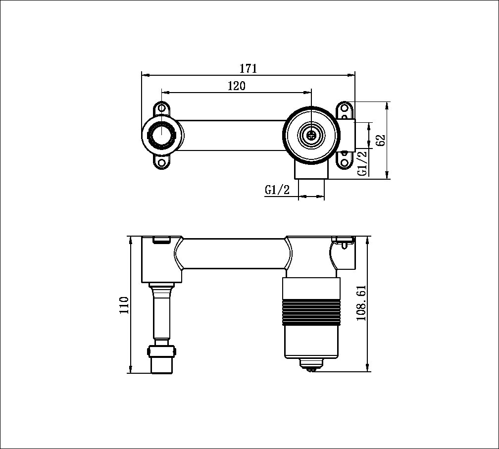 PROJECT 35MM UNIVERSAL WALL BASIN/BATH MIXER BODY ONLY (NRUB001)