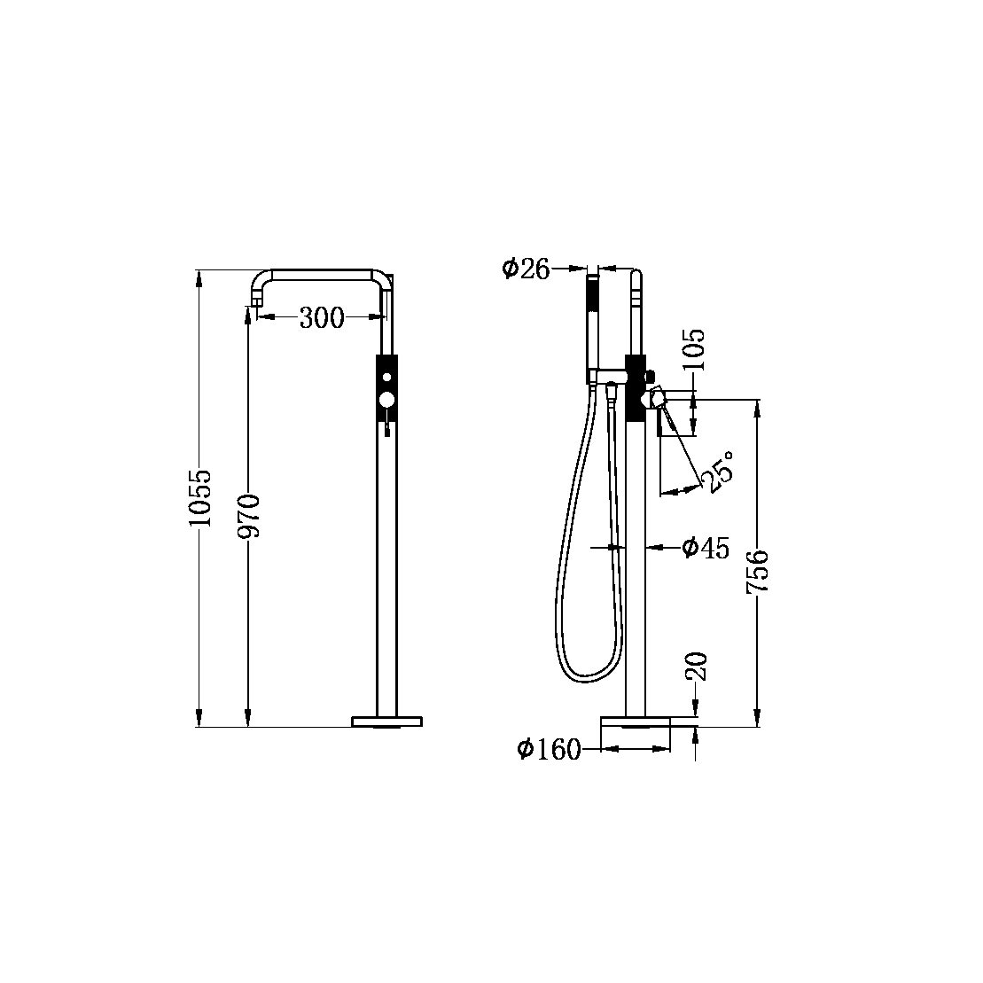 Opal Freestanding Bath Mixer With Hand Shower BRUSHED GOLD (NR251903aBG)