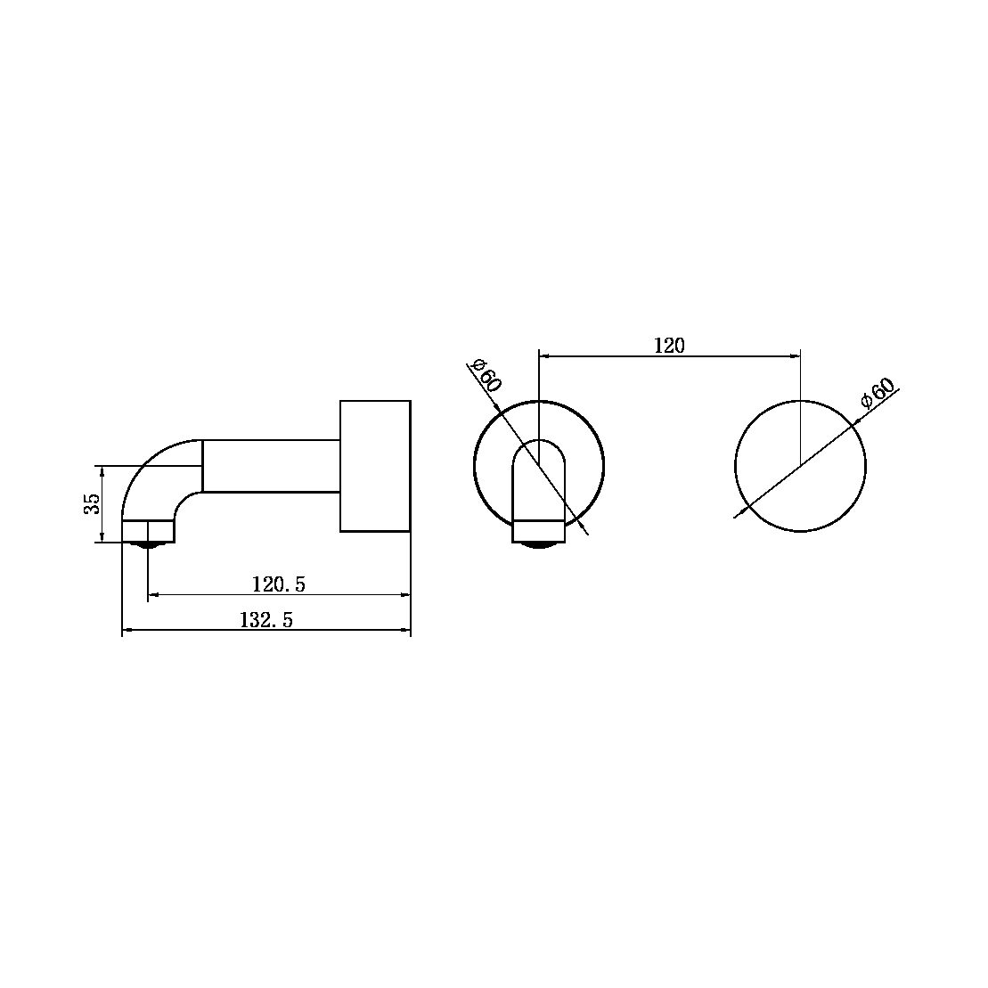 KARA PROGRESSIVE WALL BASIN/BATH SET 120/160/185/230/260 MM SPOUT GUN METAL (NR271907a120/160/185/230/260 GM)