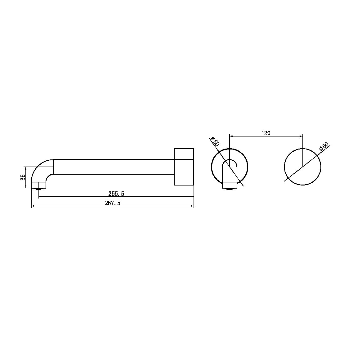 KARA PROGRESSIVE WALL BASIN/BATH SET 120/160/185/230/260 MM SPOUT GUN METAL (NR271907a120/160/185/230/260 GM)