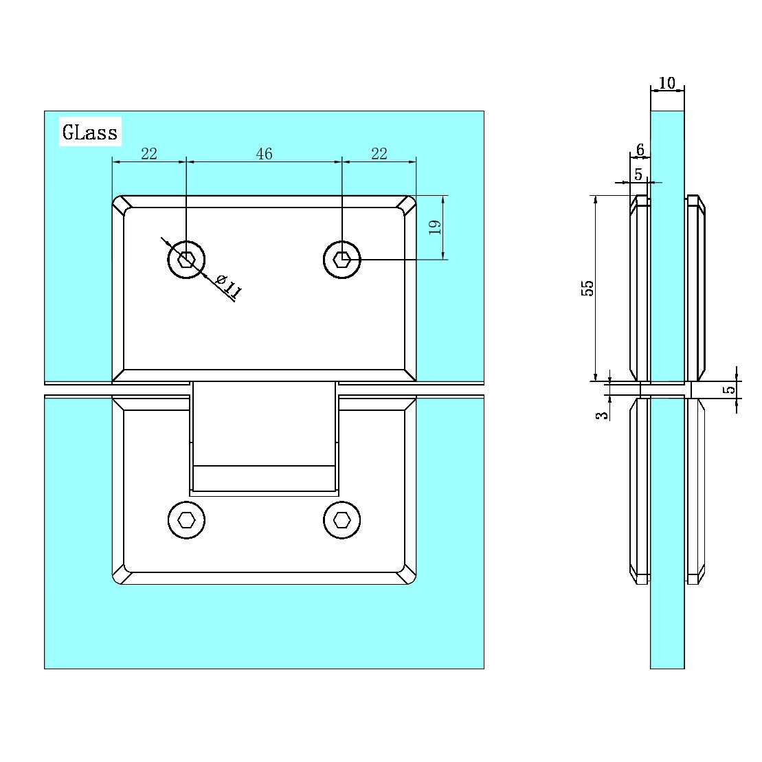 180 DEGREE GLASS TO GLASS SHOWER HINGE 10MM GLASS BRUSHED GOLD(NRSH102BG)