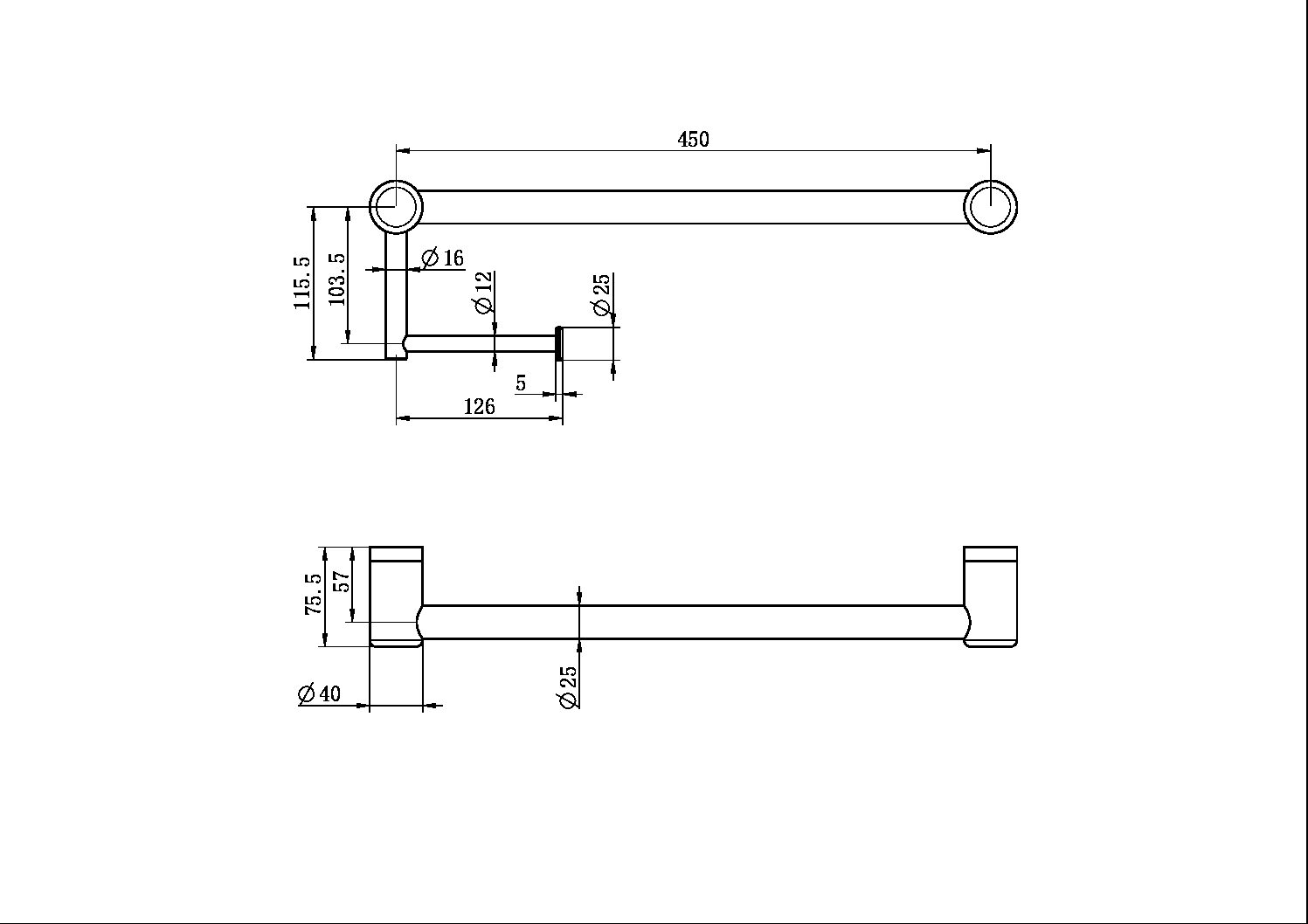 MECCA CARE 25MM TOILET ROLL RAIL 450MM BRUSHED NICKEL (NRCR2518ABN)