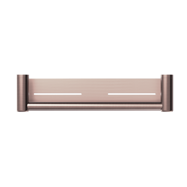 MECCA CARE 25MM GRAB RAIL WITH SHELF 450MM BRUSHED BRONZE (NRCR2518CBZ)
