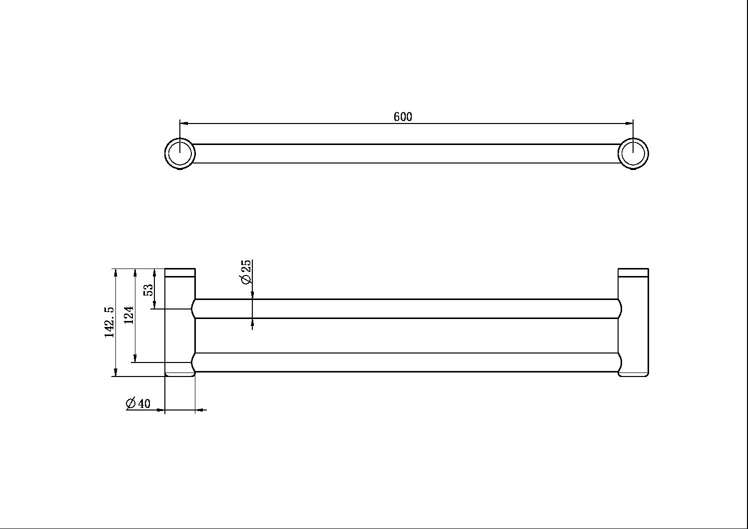 MECCA CARE 25MM DOUBLE TOWEL GRAB RAIL 600MM CHROME (NRCR2524DCH)