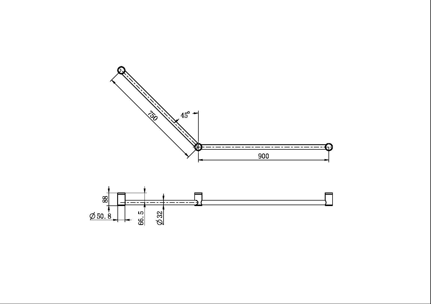 MECCA CARE 32MM DDA GRAB RAIL SET 45 DEGREE 750X900MM CHROME (NRCR3245CH)