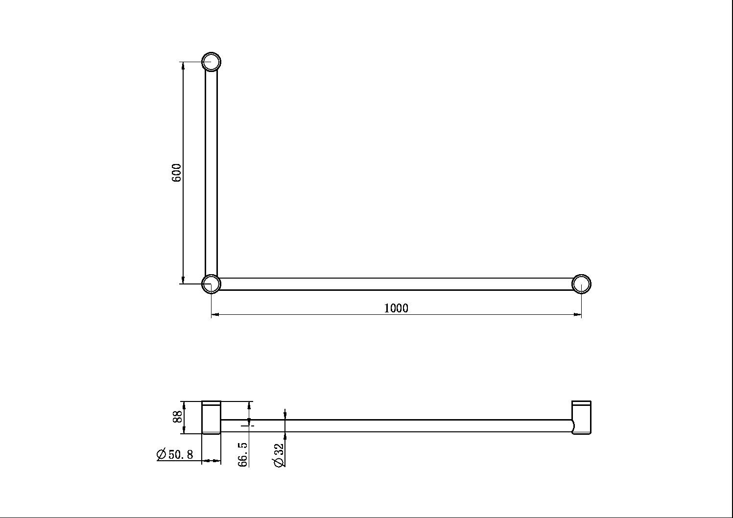 MECCA CARE 32MM DDA GRAB RAIL SET 90 DEGREE 600X1000MM CHROME (NRCR3290CH)