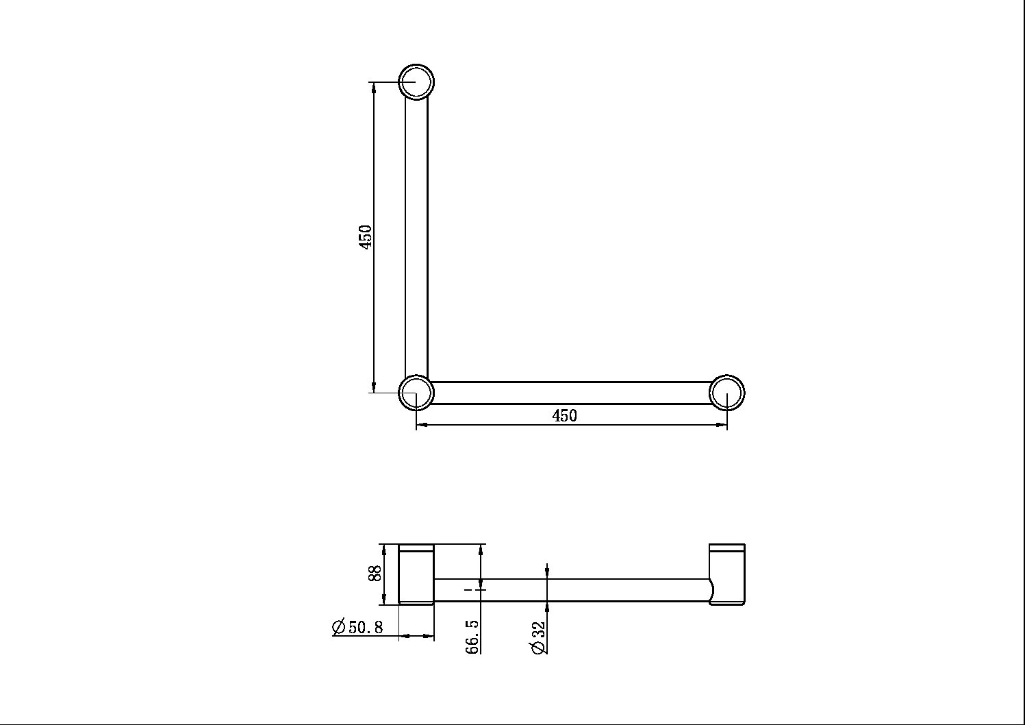 MECCA CARE 32MM AMBULANT TOILET GRAB RAIL 90 DEGREE 450x450MM CHROME (NRCR3290aCH)