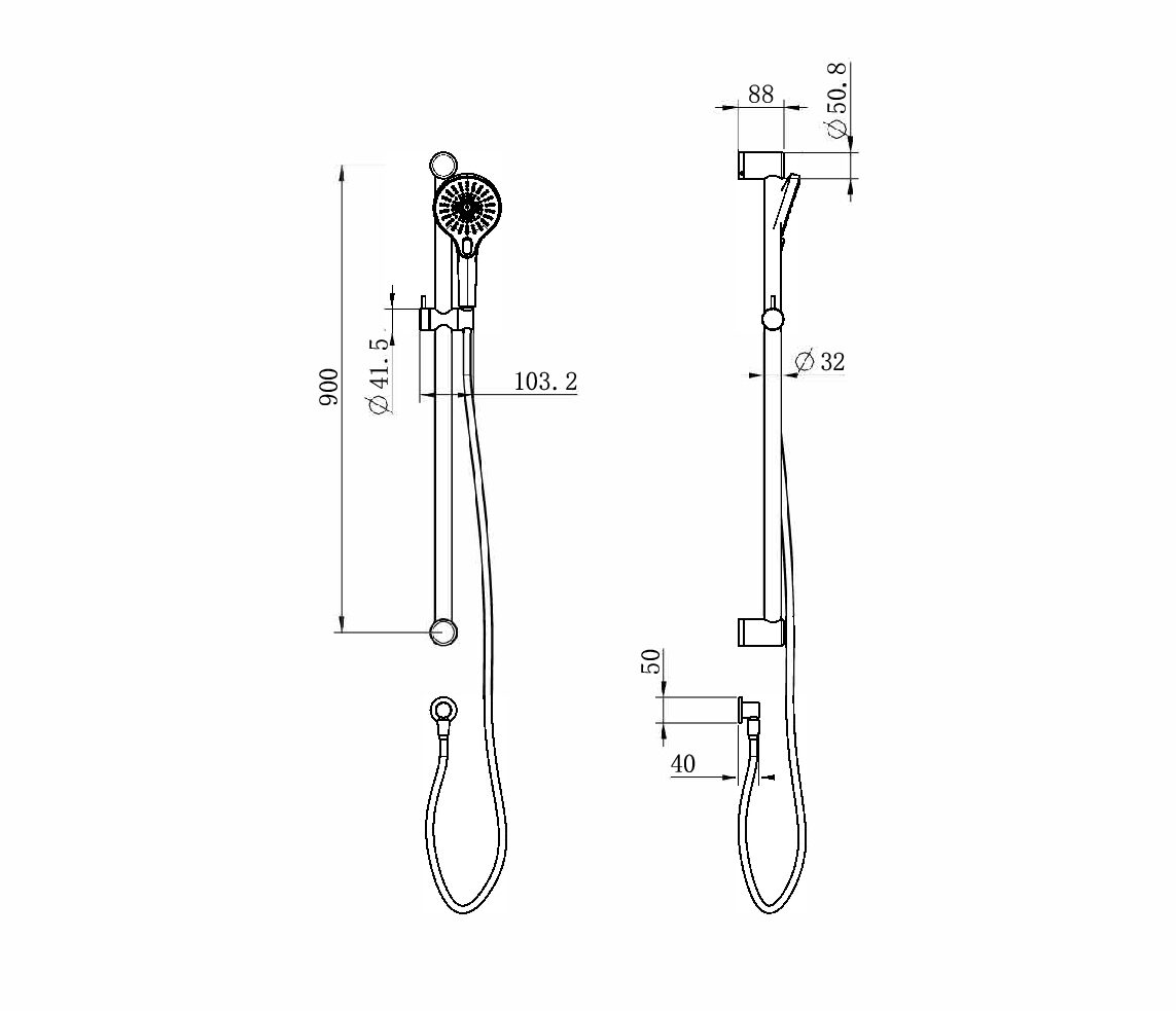 MECCA CARE 32MM GRAB RAIL AND ADJUSTABLE SHOWER RAIL SET 900MM CHROME (NRCS005CH)