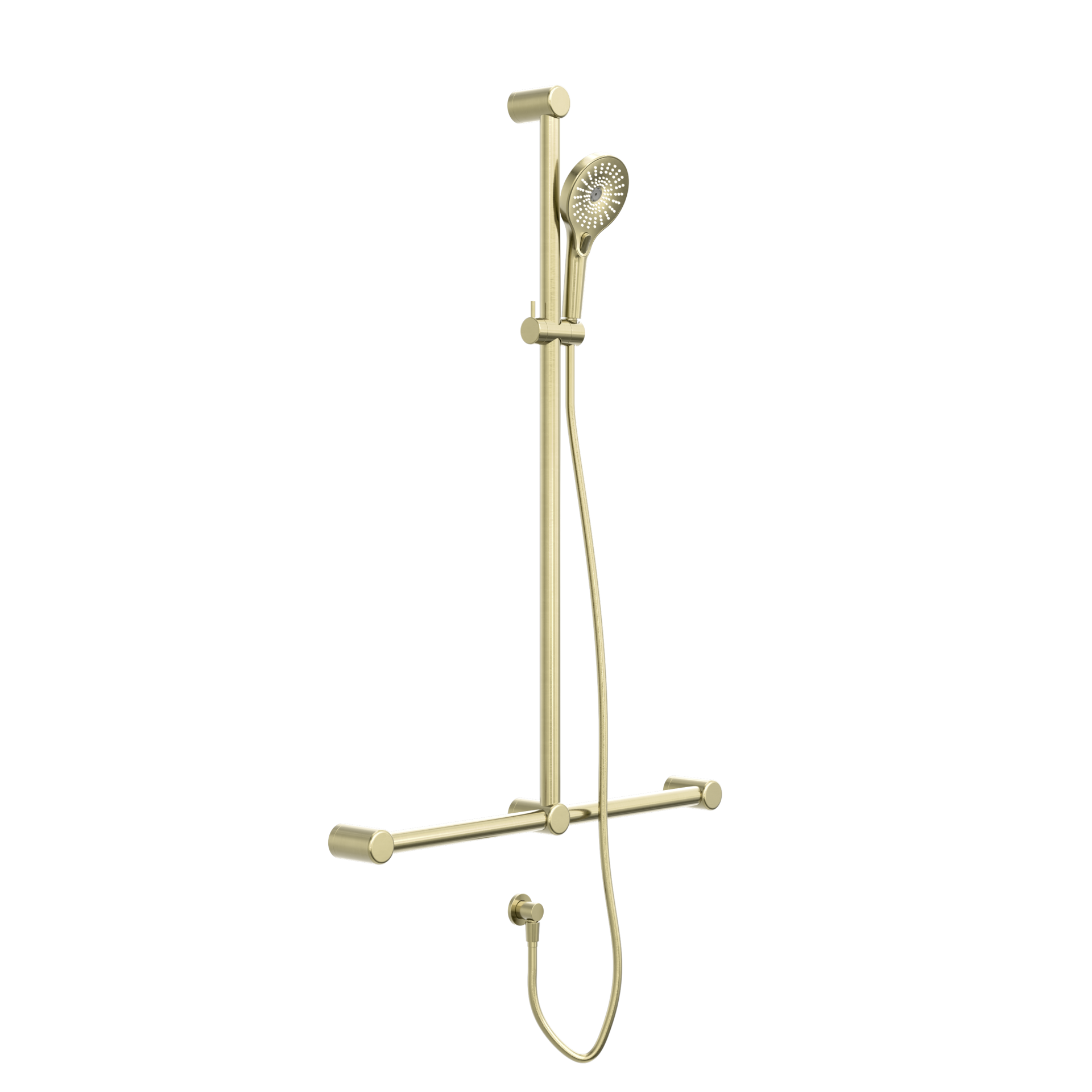 MECCA CARE 32MM T BAR GRAB RAIL AND ADJUSTABLE SHOWER SET 1100X750MM BRUSHED GOLD (NRCS006BG)