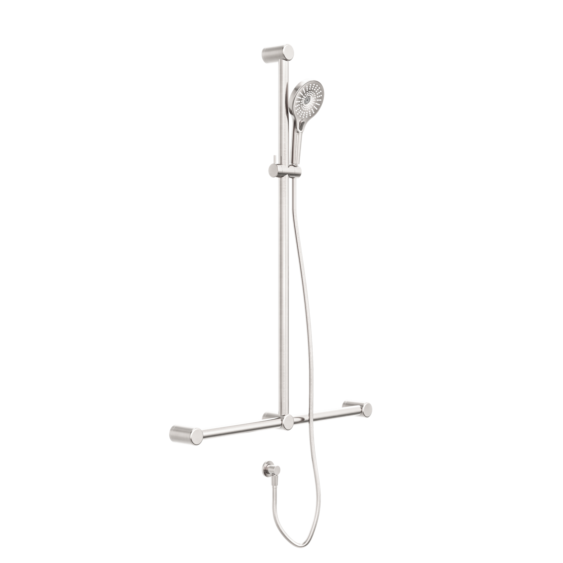 MECCA CARE 32MM T BAR GRAB RAIL AND ADJUSTABLE SHOWER SET 1100X750MM BRUSHED NICKEL (NRCS006BN)