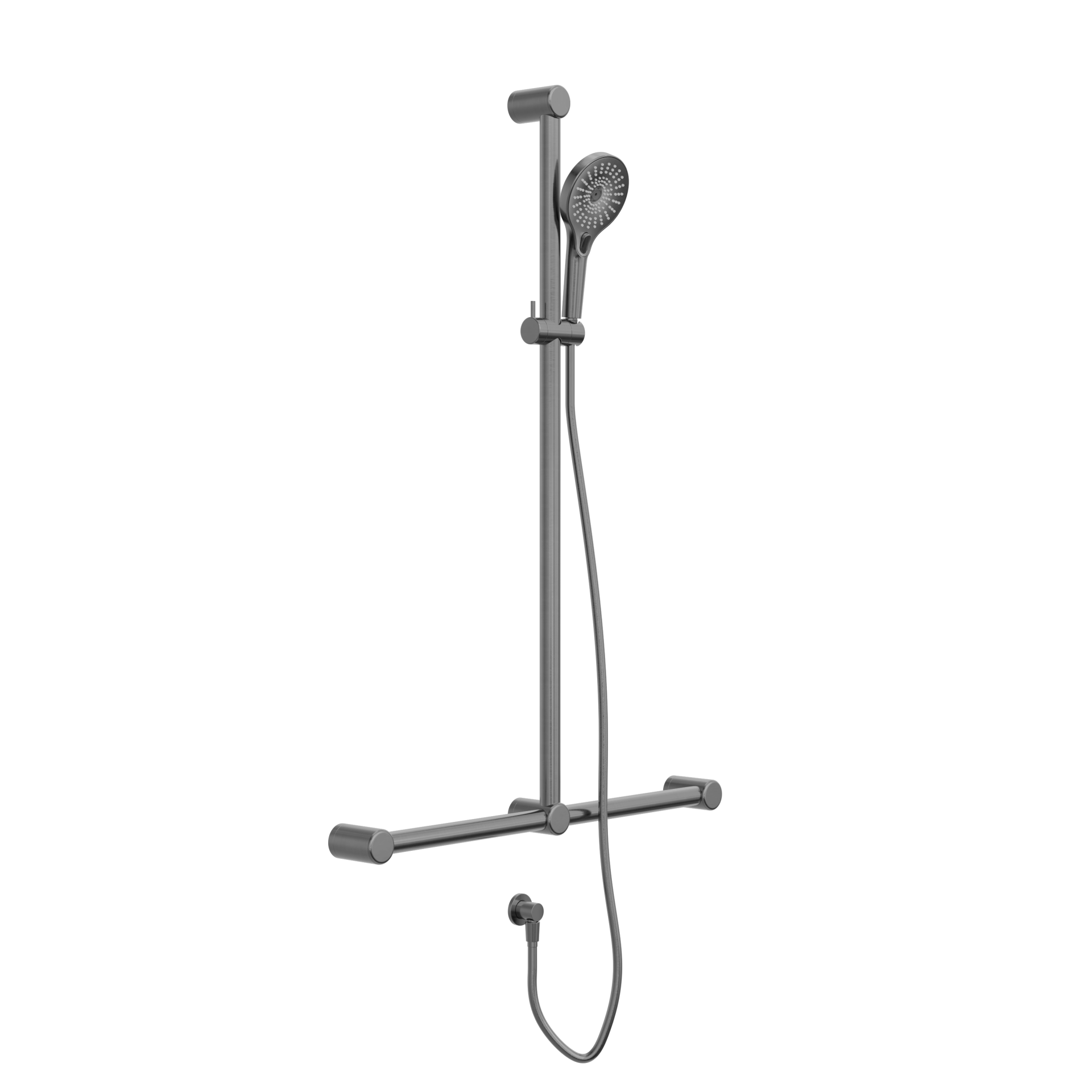 MECCA CARE 32MM T BAR GRAB RAIL AND ADJUSTABLE SHOWER SET 1100X750MM GUN METAL (NRCS006GM)