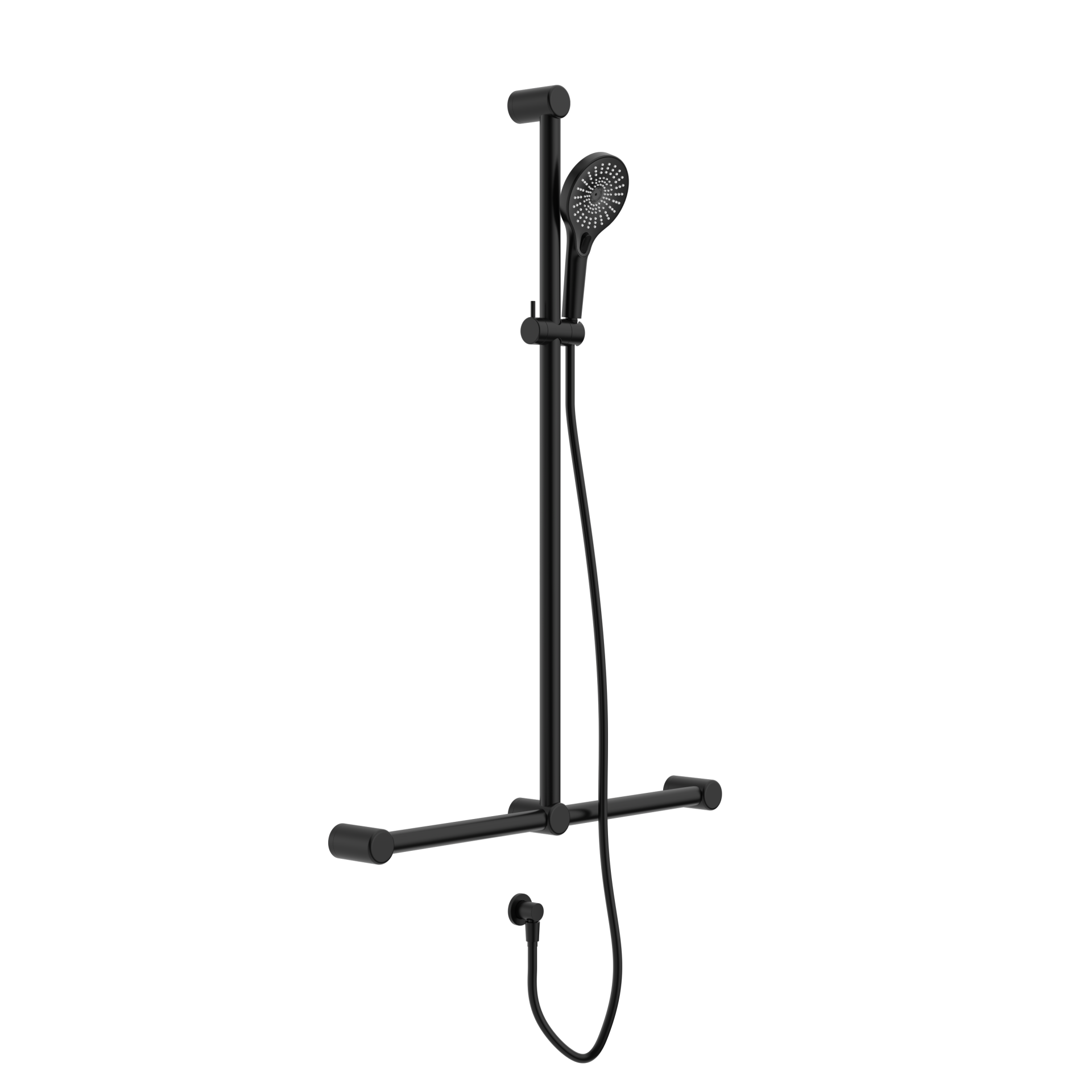 MECCA CARE 32MM T BAR GRAB RAIL AND ADJUSTABLE SHOWER SET 1100X750MM MATTE BLACK (NRCS006MB)