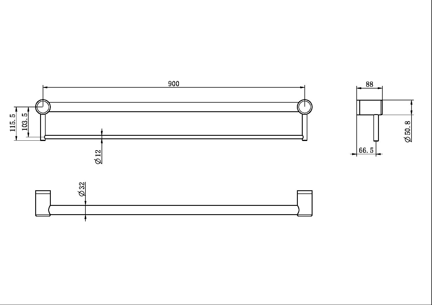 MECCA CARE 32MM GRAB RAIL WITH TOWEL HOLDER 900MM BRUSHED NICKEL (NRCR3230BBN)