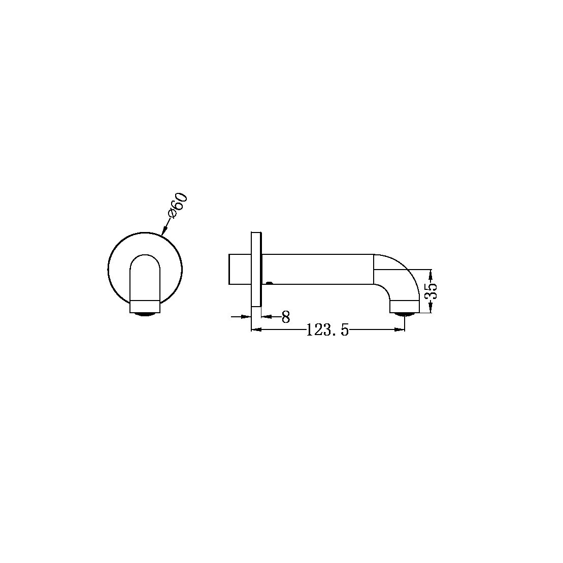 MECCA BASIN/BATH SPOUT ONLY 120/160/185/230/260MM GRAPHITE (NR221903C120/160/185/230/260GR)