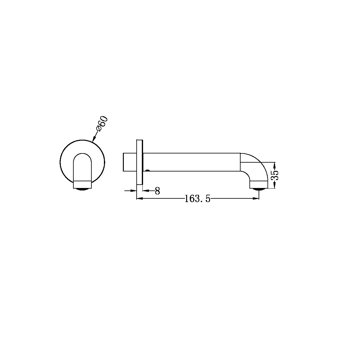 MECCA BASIN/BATH SPOUT ONLY 120/160/185/230/260MM GRAPHITE (NR221903C120/160/185/230/260GR)