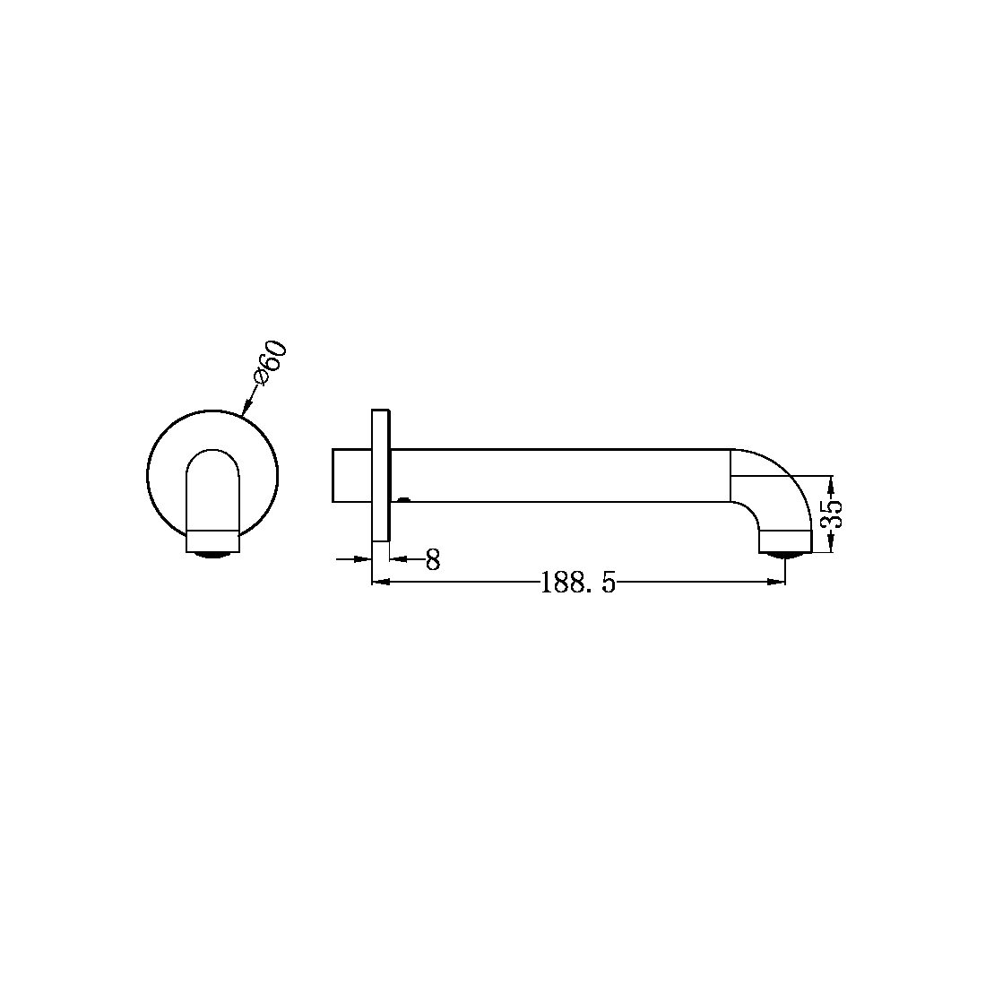 MECCA BASIN/BATH SPOUT ONLY 120/160/185/230/260MM GRAPHITE (NR221903C120/160/185/230/260GR)