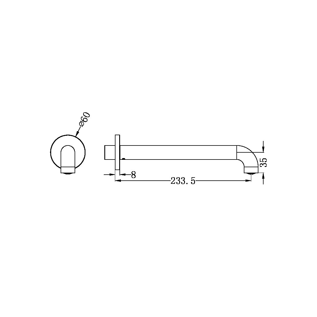 MECCA BASIN/BATH SPOUT ONLY 120/160/185/230/260MM GRAPHITE (NR221903C120/160/185/230/260GR)