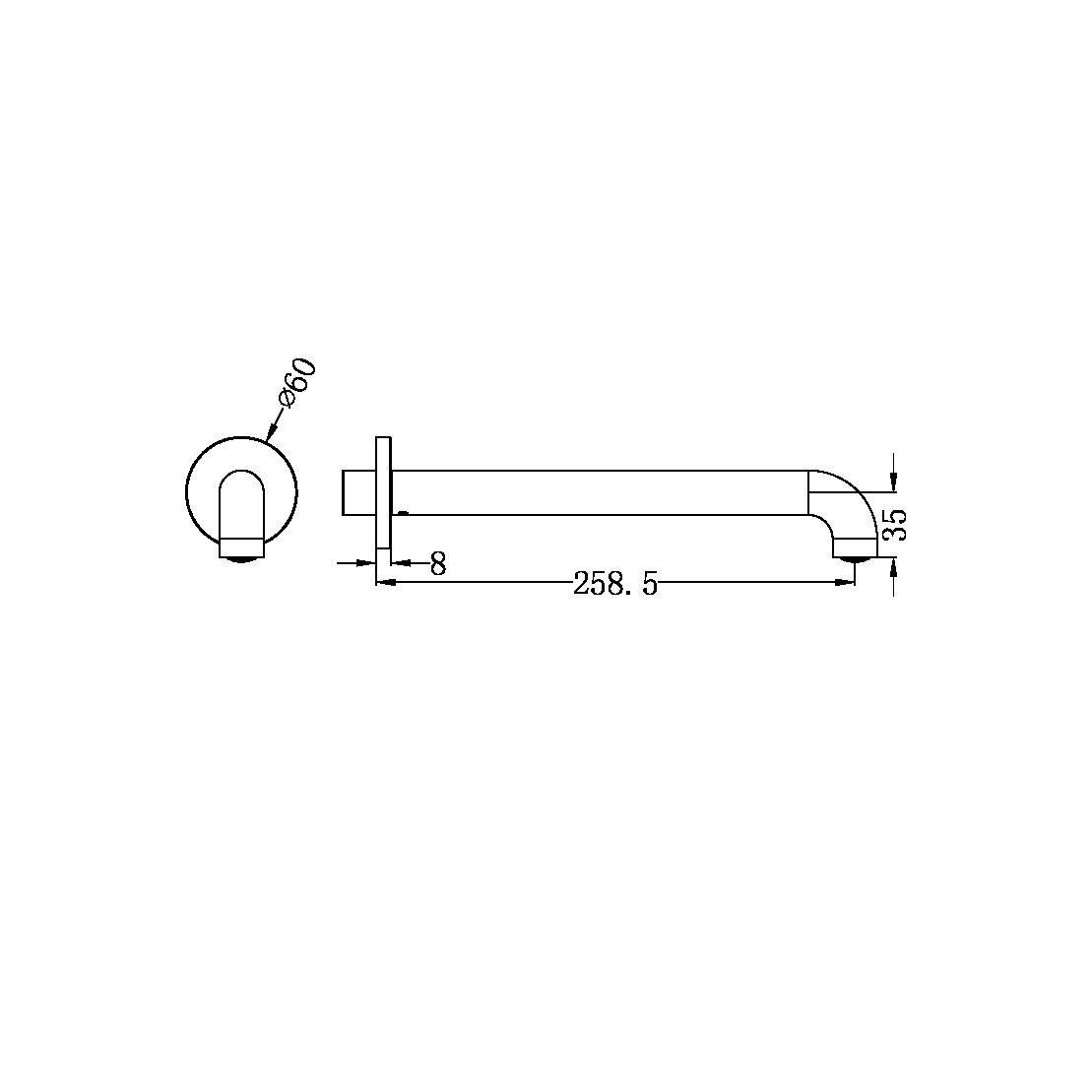 MECCA BASIN/BATH SPOUT ONLY 120/160/185/230/260MM GRAPHITE (NR221903C120/160/185/230/260GR)
