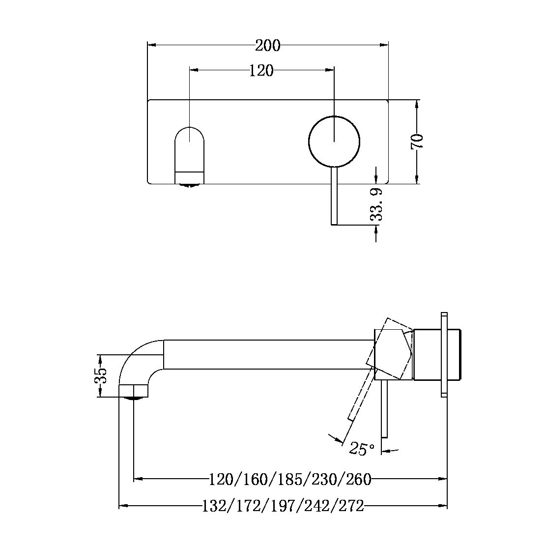 MECCA WALL BASIN/BATH MIXER 120/160/185/230/260MM TRIM KITS ONLY MATTE WHITE (NR221910a120/160/185/230/260TMW)